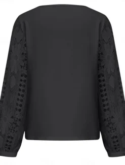 Discount Women's White Elegant Lace Tops Eyelet Blouse Casual Solid Color Regular Tops Long Sleeve Asymmetrical Lace Patchwork Regular Fit Daily Black White Pink Romantic Petite Tops Summer Holiday Wear Women Lace Tops