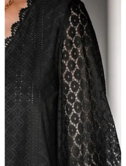 Sale Women's White Elegant Lace Tops Eyelet Blouse Dressy Tops Plain Lace Cut Out Street Daily Fashion V Neck Regular Fit Romantic Petite Tops Summer Holiday Wear Black White Women Lace Tops