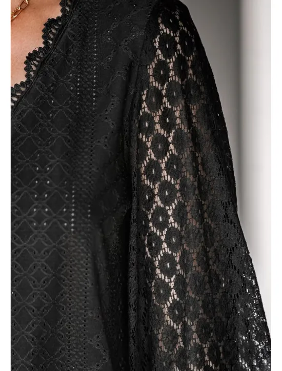 Sale Women's White Elegant Lace Tops Eyelet Blouse Dressy Tops Plain Lace Cut Out Street Daily Fashion V Neck Regular Fit Romantic Petite Tops Summer Holiday Wear Black White Women Lace Tops