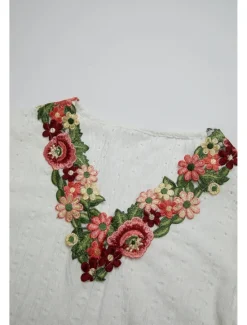Online Women's White Elegant Lace Tops Eyelet Blouse Floral Embroidery V-Neck Half Sleeve White Summer Casual Outdoor Everyday Wear Romantic Petite Tops Summer Holiday Wear Women Spring Tops