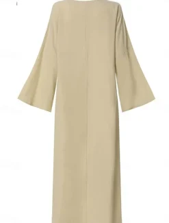 Hot Women's khaki Spring Fall Autumn Maxi Dress Dress Casual Dress Cotton Summer Dress Basic Casual Outdoor Daily Loose Fit Pure Color Crew Neck Women White Dresses