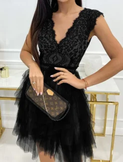 Outlet Women's White Lace Wedding Dress Boho Chic Dresses Boho Wedding Guest Dress Mini Dress Layered with Sleeve Wedding Date Vacation A Line V Neck Sleeveless Black White Pink Color Women White Dresses|Cocktail Dress