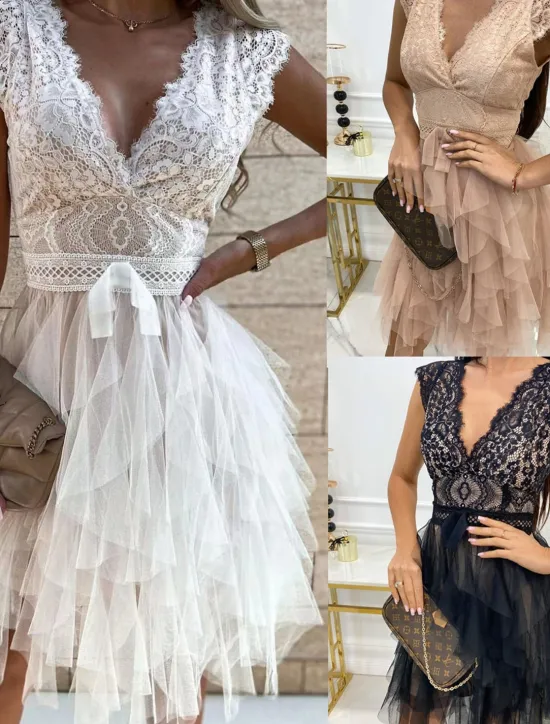 Outlet Women's White Lace Wedding Dress Boho Chic Dresses Boho Wedding Guest Dress Mini Dress Layered with Sleeve Wedding Date Vacation A Line V Neck Sleeveless Black White Pink Color Women White Dresses|Cocktail Dress