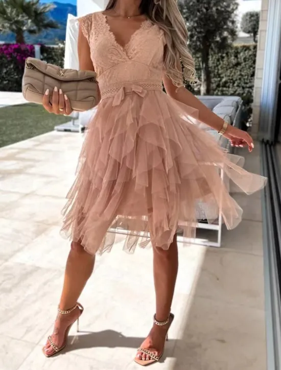 Outlet Women's White Lace Wedding Dress Boho Chic Dresses Boho Wedding Guest Dress Mini Dress Layered with Sleeve Wedding Date Vacation A Line V Neck Sleeveless Black White Pink Color Women White Dresses|Cocktail Dress