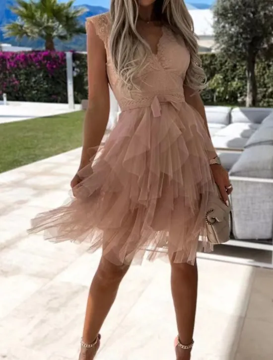 Outlet Women's White Lace Wedding Dress Boho Chic Dresses Boho Wedding Guest Dress Mini Dress Layered with Sleeve Wedding Date Vacation A Line V Neck Sleeveless Black White Pink Color Women White Dresses|Cocktail Dress