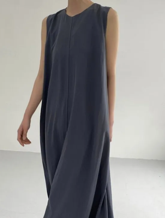 Hot Women's White Navy Blue Blue Summer Spring Maxi Dress Cotton Linen Dresses Casual Dress Tank Dress Basic Modern Daily Weekend Loose Fit Plain Crew Neck Shirt Collar Women Dresses