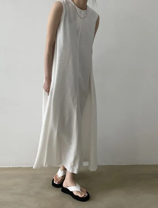 Hot Women's White Navy Blue Blue Summer Spring Maxi Dress Cotton Linen Dresses Casual Dress Tank Dress Basic Modern Daily Weekend Loose Fit Plain Crew Neck Shirt Collar Women Dresses
