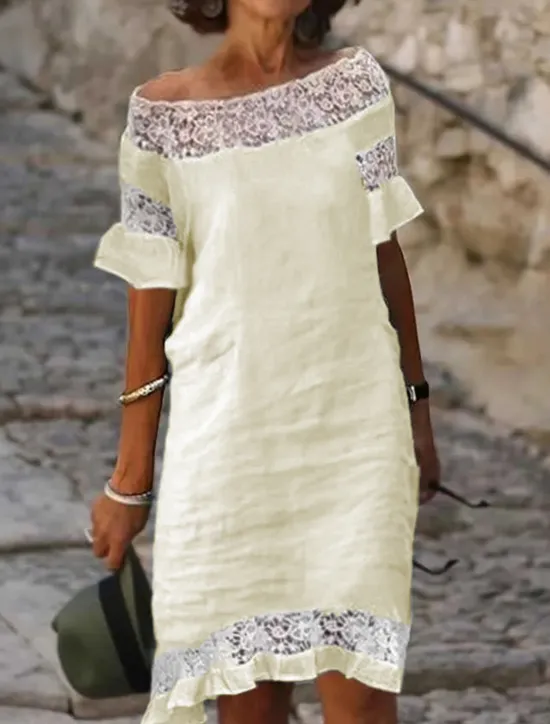 Clearance Women's Summer Spring Midi Dress Linen-Inspired Dresses Casual Dress Shift Dress Fashion Modern Casual Outdoor Vacation Daily Regular Fit Plain Off Shoulder Women Dresses