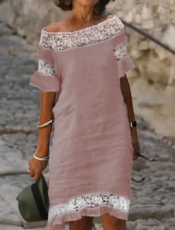 Clearance Women's Summer Spring Midi Dress Linen-Inspired Dresses Casual Dress Shift Dress Fashion Modern Casual Outdoor Vacation Daily Regular Fit Plain Off Shoulder Women Dresses