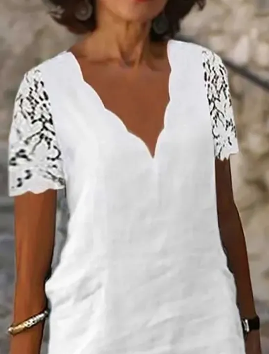 New Women's Summer Spring Midi Dress Linen-Inspired Dresses Dress Casual Dress Modern Casual Mature Outdoor Vacation Daily Regular Fit Plain V Neck Women Dresses