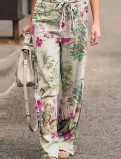 Best Women's Wide Leg Baggy Pants Fashion Streetwear Full Length High Waist Graphic Pocket Elastic Waistband Comfy Soft Comfortable Micro-elastic Outdoor Street White Yellow Red Dark navy Summer Spring Women Pants