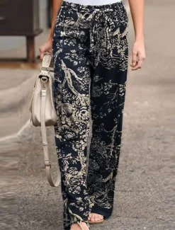 Best Women's Wide Leg Baggy Pants Fashion Streetwear Full Length High Waist Graphic Pocket Elastic Waistband Comfy Soft Comfortable Micro-elastic Outdoor Street White Yellow Red Dark navy Summer Spring Women Pants