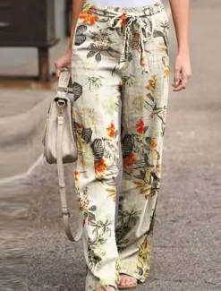 Best Women's Wide Leg Baggy Pants Fashion Streetwear Full Length High Waist Graphic Pocket Elastic Waistband Comfy Soft Comfortable Micro-elastic Outdoor Street White Yellow Red Dark navy Summer Spring Women Pants