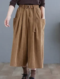 Women's Wide Leg Capri Pants Fashion Streetwear Simple Calf-Length High Waist Solid Color Pocket Elastic Waist High Cut Comfort Breathability Soft Micro-elastic Vacation Street Daily Green khaki Women Pants