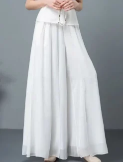 Discount Women's Wide Leg Chinos Active Classic Style Full Length High Waist Plain Elastic Waistband Comfy Soft Comfortable Micro-elastic Outdoor Vacation Street Black White Summer Regular Fit Women Pants