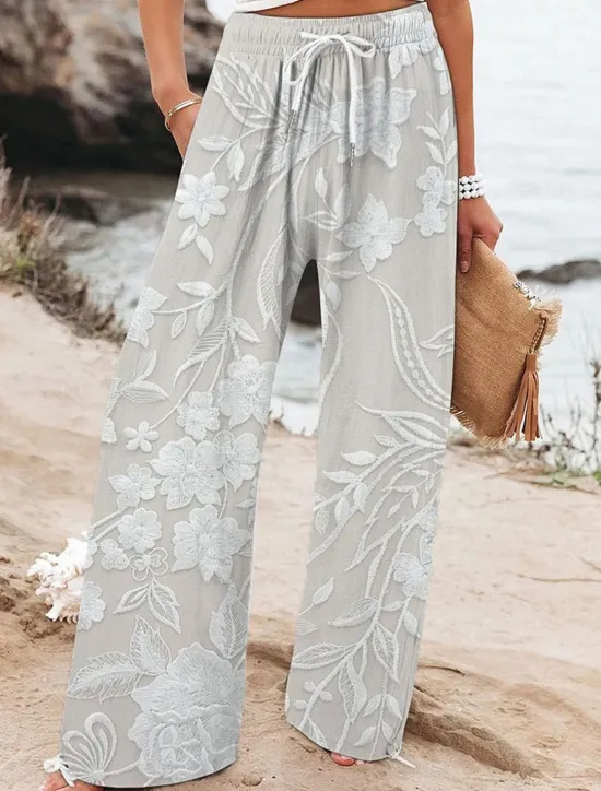 Discount Women's Wide Leg Chinos Baggy Pants Vacation Fashion Hawaiian Full Length High Waist Floral Graphic Printing Soft Breathable Micro-elastic Casual Daily Casual Daily Pink Blue Purple Beige Summer Women Pants