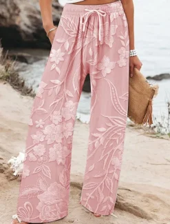 Discount Women's Wide Leg Chinos Baggy Pants Vacation Fashion Hawaiian Full Length High Waist Floral Graphic Printing Soft Breathable Micro-elastic Casual Daily Casual Daily Pink Blue Purple Beige Summer Women Pants