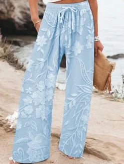 Discount Women's Wide Leg Chinos Baggy Pants Vacation Fashion Hawaiian Full Length High Waist Floral Graphic Printing Soft Breathable Micro-elastic Casual Daily Casual Daily Pink Blue Purple Beige Summer Women Pants