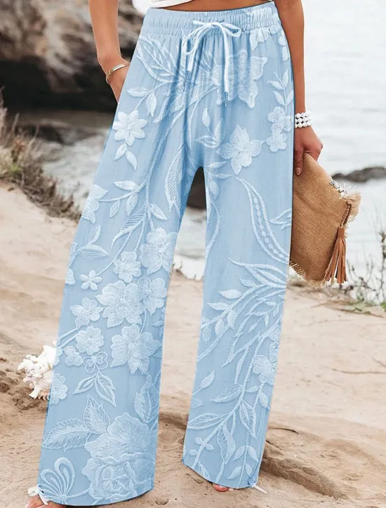 Discount Women's Wide Leg Chinos Baggy Pants Vacation Fashion Hawaiian Full Length High Waist Floral Graphic Printing Soft Breathable Micro-elastic Casual Daily Casual Daily Pink Blue Purple Beige Summer Women Pants