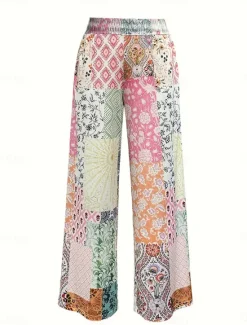 Best Women's Wide Leg Chinos Baggy Pants Vacation Vintage Fashion Full Length High Waist Graphic Geometric Paisley Printing Micro-elastic Formal Vacation Street Pink Blue Purple Green Summer Spring Women Pants