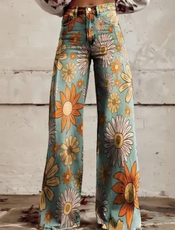 Sale Women's Wide Leg Chinos Baggy Pants Fashion Streetwear Bohemian Full Length High Waist Floral Graphic Abstract Elastic Waistband Printing Comfy Soft Comfortable Micro-elastic Outdoor Vacation Street Women Pants