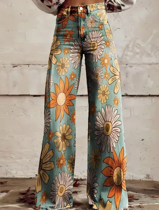 Sale Women's Wide Leg Chinos Baggy Pants Fashion Streetwear Bohemian Full Length High Waist Floral Graphic Abstract Elastic Waistband Printing Comfy Soft Comfortable Micro-elastic Outdoor Vacation Street Women Pants