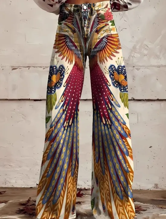 Sale Women's Wide Leg Chinos Baggy Pants Fashion Streetwear Bohemian Full Length High Waist Floral Graphic Abstract Elastic Waistband Printing Comfy Soft Comfortable Micro-elastic Outdoor Vacation Street Women Pants