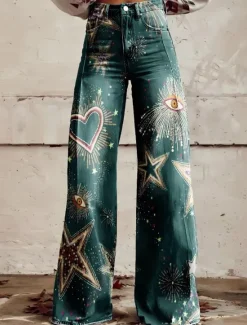 Sale Women's Wide Leg Chinos Baggy Pants Fashion Streetwear Bohemian Full Length High Waist Floral Graphic Abstract Elastic Waistband Printing Comfy Soft Comfortable Micro-elastic Outdoor Vacation Street Women Pants