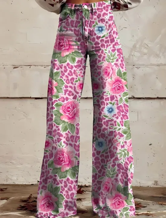 Sale Women's Wide Leg Chinos Baggy Pants Fashion Streetwear Bohemian Full Length High Waist Floral Graphic Abstract Elastic Waistband Printing Comfy Soft Comfortable Micro-elastic Outdoor Vacation Street Women Pants