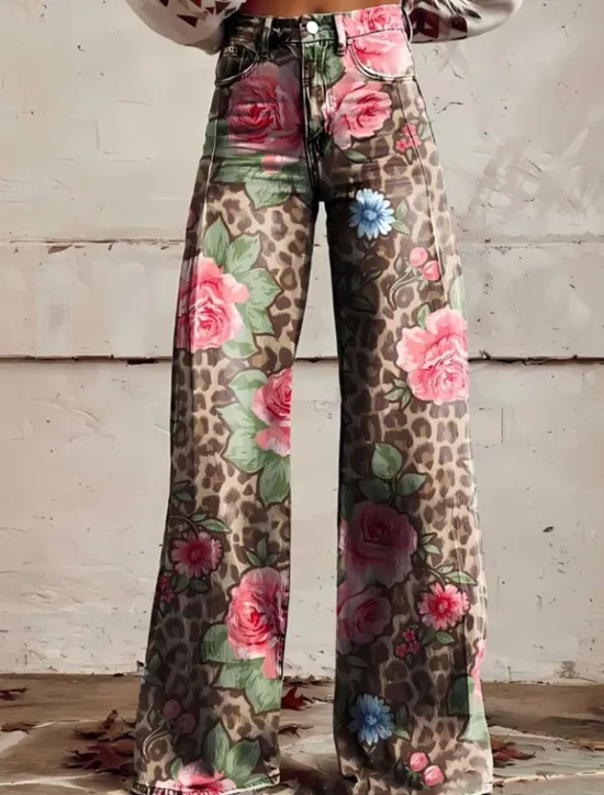 Sale Women's Wide Leg Chinos Baggy Pants Fashion Streetwear Bohemian Full Length High Waist Floral Graphic Abstract Elastic Waistband Printing Comfy Soft Comfortable Micro-elastic Outdoor Vacation Street Women Pants