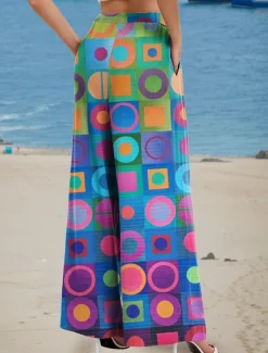 Discount Women's Wide Leg Chinos Baggy Pants Vacation Vintage Fashion Full Length High Waist Floral Graphic Abstract Printing Soft Breathable Micro-elastic Formal Outdoor Vacation Blue Orange Summer Spring Women Pants