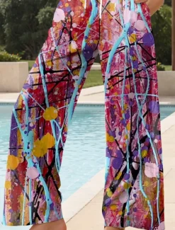 Sale Women's Wide Leg Chinos Baggy Pants Vacation Vintage Fashion Full Length High Waist Graphic Abstract Printing Soft Breathable Micro-elastic Formal Outdoor Vacation carmine Robin's Egg Blue Yellow Women Pants