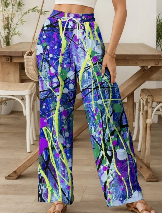 Sale Women's Wide Leg Chinos Baggy Pants Vacation Vintage Fashion Full Length High Waist Graphic Abstract Printing Soft Breathable Micro-elastic Formal Outdoor Vacation carmine Robin's Egg Blue Yellow Women Pants