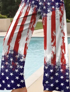 Sale Women's Wide Leg Chinos Baggy Pants Vacation Vintage Fashion Full Length High WaistPantsAmerican Independence Day Graphic Flag Drawstring Printing Soft Breathable Micro-elastic Formal Vacation Street Women Independence Day Bottoms
