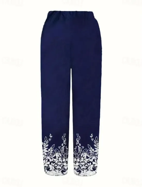 New Women's Wide Leg Chinos Baggy Pants Vacation Vintage Basic Ankle-Length High Waist Floral Graphic Printing Thermal Warm Soft Breathable Micro-elastic Vacation Street Causal Black Blue Summer Spring Women Pants