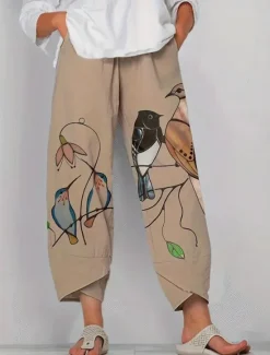 Outlet Women's Wide Leg Chinos Baggy Pants Vacation Basic Casual Ankle-Length High Waist Floral Graphic Bird Printing Thermal Warm Soft Breathable Micro-elastic Vacation Street Causal Black White Blue Green Women Pants