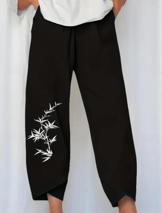 Outlet Women's Wide Leg Chinos Baggy Pants Vacation Basic Casual Ankle-Length High Waist Floral Graphic Bird Printing Thermal Warm Soft Breathable Micro-elastic Vacation Street Causal Black White Blue Green Women Pants