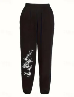 Outlet Women's Wide Leg Chinos Baggy Pants Vacation Basic Casual Ankle-Length High Waist Floral Graphic Bird Printing Thermal Warm Soft Breathable Micro-elastic Vacation Street Causal Black White Blue Green Women Pants