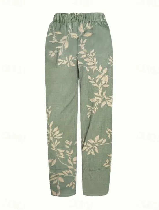 Outlet Women's Wide Leg Chinos Baggy Pants Vacation Basic Casual Ankle-Length High Waist Floral Graphic Bird Printing Thermal Warm Soft Breathable Micro-elastic Vacation Street Causal Black White Blue Green Women Pants