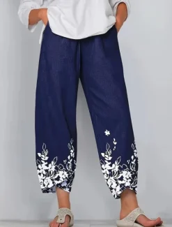 Outlet Women's Wide Leg Chinos Baggy Pants Vacation Basic Casual Ankle-Length High Waist Floral Graphic Bird Printing Thermal Warm Soft Breathable Micro-elastic Vacation Street Causal Black White Blue Green Women Pants