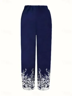 Outlet Women's Wide Leg Chinos Baggy Pants Vacation Basic Casual Ankle-Length High Waist Floral Graphic Bird Printing Thermal Warm Soft Breathable Micro-elastic Vacation Street Causal Black White Blue Green Women Pants