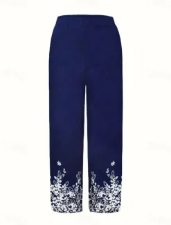 Outlet Women's Wide Leg Chinos Baggy Pants Vacation Basic Casual Ankle-Length High Waist Floral Graphic Bird Printing Thermal Warm Soft Breathable Micro-elastic Vacation Street Causal Black White Blue Green Women Pants