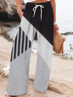 Women's Wide Leg Chinos Baggy Pants Vacation Vintage Fashion Full Length High Waist Graphic Geometric Abstract Drawstring Printing Soft Breathable Micro-elastic Vacation Causal Casual Women Pants