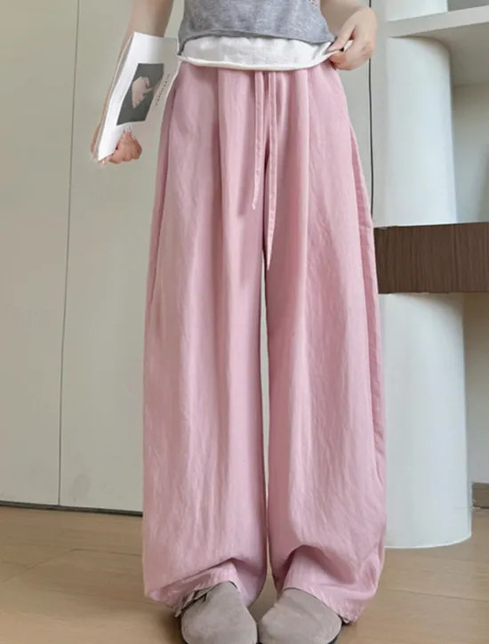 Best Women's Wide Leg Chinos Basic Casual Full Length High Waist Plain Pocket Elastic Waistband Comfy Soft Comfortable Stretchy Outdoor Street Black Pink Navy Blue Coffee Summer Spring Regular Fit Women Pants