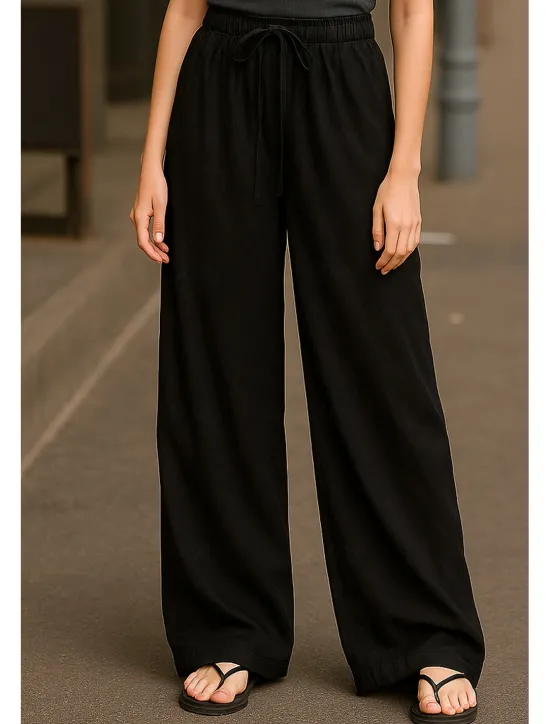 Best Women's Wide Leg Chinos Basic Casual Full Length High Waist Plain Pocket Elastic Waistband Comfy Soft Comfortable Stretchy Outdoor Street Black Pink Navy Blue Coffee Summer Spring Regular Fit Women Pants