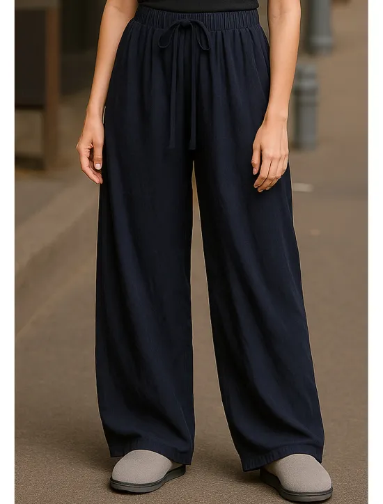 Best Women's Wide Leg Chinos Basic Casual Full Length High Waist Plain Pocket Elastic Waistband Comfy Soft Comfortable Stretchy Outdoor Street Black Pink Navy Blue Coffee Summer Spring Regular Fit Women Pants