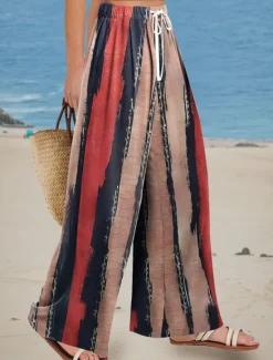Online Women's Wide Leg Chinos Baggy Pants Vacation Vintage Fashion Full Length High Waist Floral Graphic Abstract Printing Soft Breathable Micro-elastic Vacation Street Causal Red Blue Orange Summer Spring Women Pants