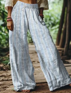 Best Women's Wide Leg Chinos Baggy Pants Vacation Vintage Fashion Full Length High Waist Floral Graphic Printing Soft Breathable Micro-elastic Formal Vacation Street Pink Blue Green Summer Spring Loose Fit Women Pants