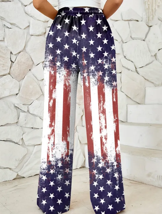 Women's Wide Leg Chinos Baggy Pants Vacation Vintage Fashion Full Length High WaistPantsAmerican Independence Day Graphic Flag American Flag Printing Micro-elastic Formal Vacation Street Women Independence Day Bottoms