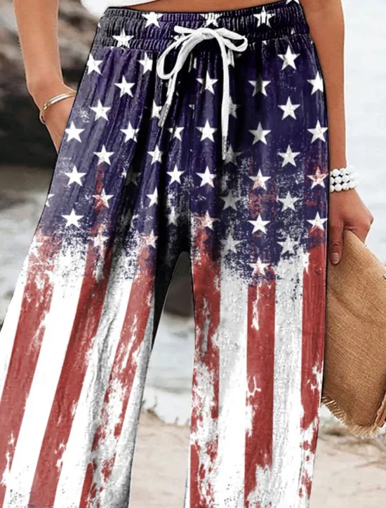 Women's Wide Leg Chinos Baggy Pants Vacation Vintage Fashion Full Length High WaistPantsAmerican Independence Day Graphic Flag American Flag Printing Micro-elastic Formal Vacation Street Women Independence Day Bottoms
